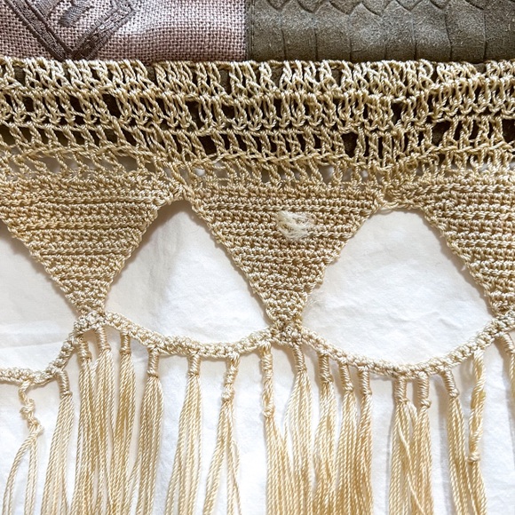Free People Light My Fire Tote Fringe Macramé Crochet Boho Suede Oversized Bag - Picture 5 of 7